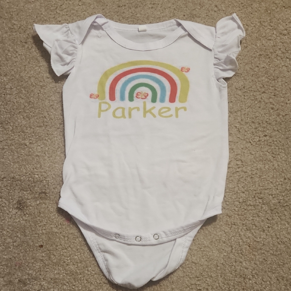 Parker White Bodysuit with Rainbow Design